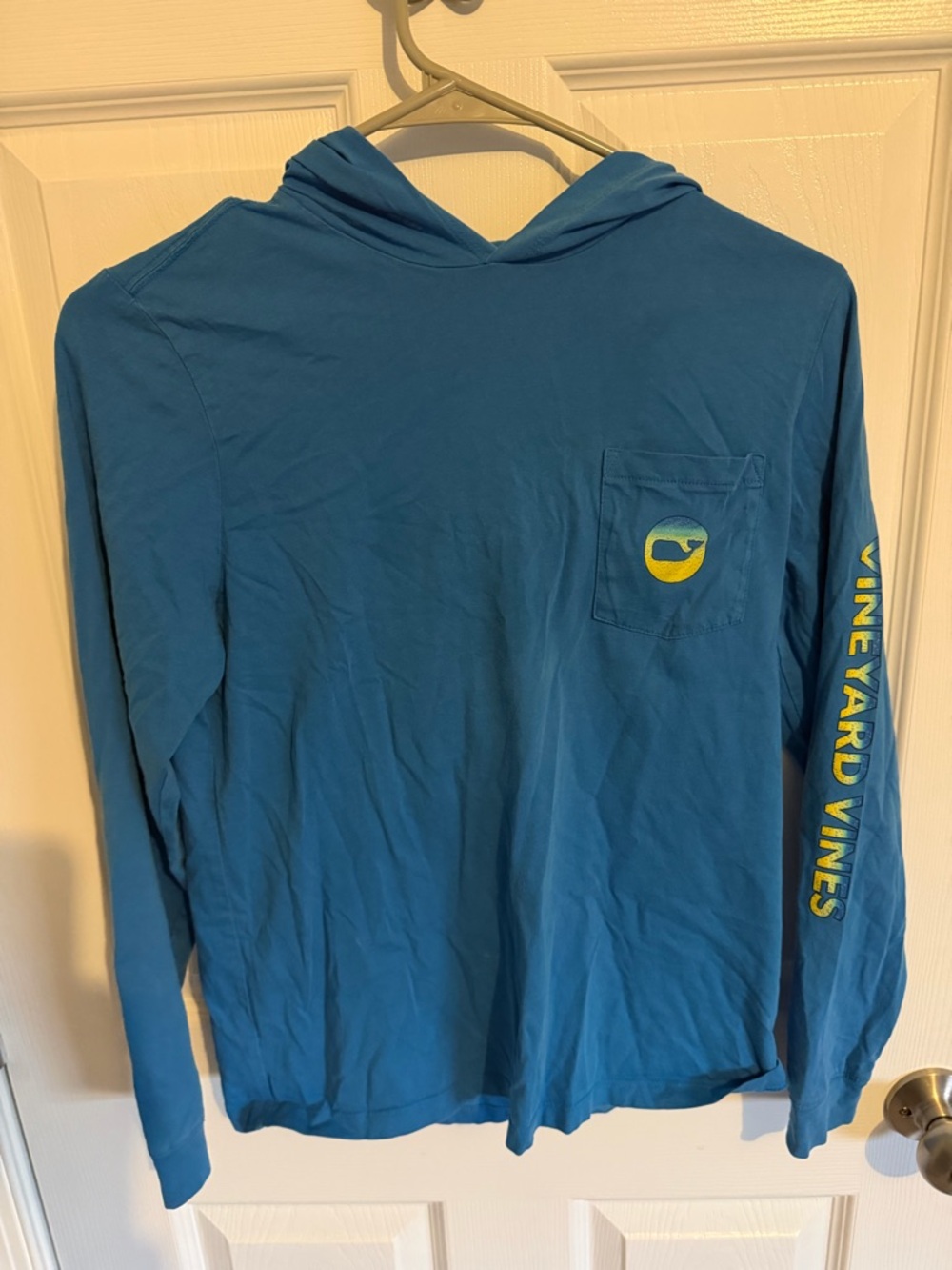 Vineyard Vines Bright Blue Hooded Pocket Long Sleeve Tee